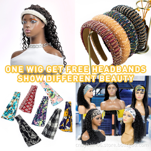 Human Hair Headband Wig For Black Women,Wholesale Long Straight Deep Water Wave Wig Headband,Kinky Curly Headband Wig Human Hair